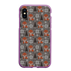 Чехол iPhone XS Max матовый Вязанные лисички, цвет: 3D-фиолетовый