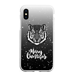 Чехол iPhone XS Max матовый Merry Christmas Год Тигра 2022, цвет: 3D-белый