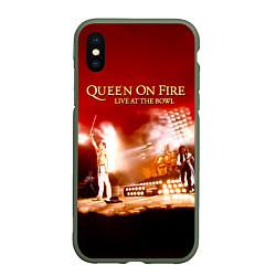 Чехол iPhone XS Max матовый Queen on Fire - Live at the Bowl, цвет: 3D-темно-зеленый