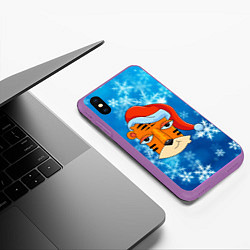 Чехол iPhone XS Max матовый Забавная морда тигра, цвет: 3D-фиолетовый — фото 2