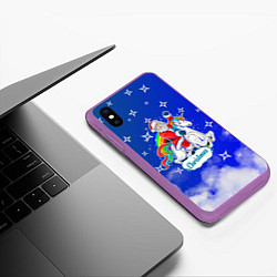 Чехол iPhone XS Max матовый Новогодний Санта с Единорогом, цвет: 3D-фиолетовый — фото 2