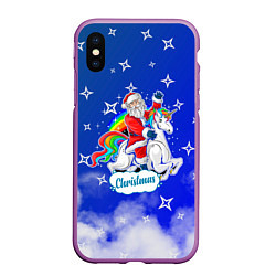 Чехол iPhone XS Max матовый Новогодний Санта с Единорогом