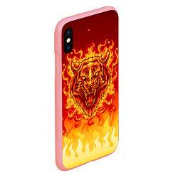 Чехол iPhone XS Max матовый Огненный тигр в пламени, цвет: 3D-баблгам — фото 2