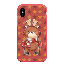 Чехол iPhone XS Max матовый Милый олень в звездах, цвет: 3D-красный