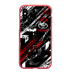 Чехол iPhone XS Max матовый Toyota - Следы шин, цвет: 3D-красный