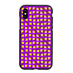Чехол iPhone XS Max матовый Фиолетовый Фон с Желтыми Квадратами Иллюзия Движен, цвет: 3D-черный