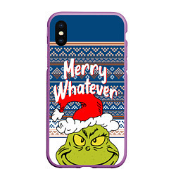 Чехол iPhone XS Max матовый MERRY WHATEVER GRINCH, цвет: 3D-фиолетовый