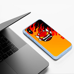 Чехол iPhone XS Max матовый Geometry Dash пламя огня, цвет: 3D-голубой — фото 2