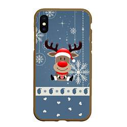 Чехол iPhone XS Max матовый New Years Deer, цвет: 3D-коричневый