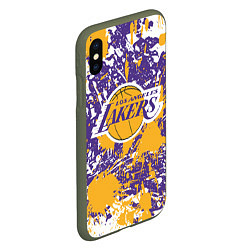 Чехол iPhone XS Max матовый LAKERS ФИРМЕННЫЕ ЦВЕТА БРЫЗГИ КРАСОК LA, цвет: 3D-темно-зеленый — фото 2