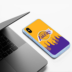 Чехол iPhone XS Max матовый LA LAKERS NBA FIRE ЛЕЙКЕРС ОГОНЬ, цвет: 3D-голубой — фото 2