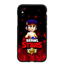 Чехол iPhone XS Max матовый ФЭНГ БРАВЛ СТАРС, FANG BRAWL STARS ОГОНЬ, цвет: 3D-черный