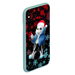 Чехол iPhone XS Max матовый UNDERTALE SANS НОВОГОДНИЙ НЕОН СНЕЖИНКИ, цвет: 3D-мятный — фото 2