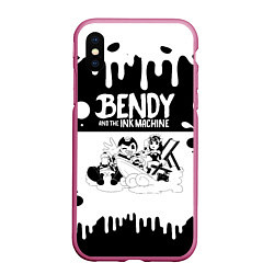 Чехол iPhone XS Max матовый БЕНДИ И АЛИСА BENDY AND THE INK MACHINE, цвет: 3D-малиновый