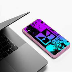 Чехол iPhone XS Max матовый GEOMETRY DASH NEON LEVELS SMILE, цвет: 3D-розовый — фото 2