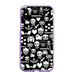 Чехол iPhone XS Max матовый UNDERTALE PATTERN БЕЛЫЙ, цвет: 3D-светло-сиреневый