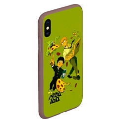 Чехол iPhone XS Max матовый Шигео, Ямочки и Рэйгэн налет на пиццу - Mob Psycho, цвет: 3D-коричневый — фото 2