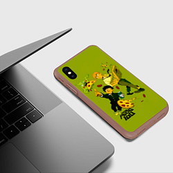 Чехол iPhone XS Max матовый Шигео, Ямочки и Рэйгэн налет на пиццу - Mob Psycho, цвет: 3D-коричневый — фото 2