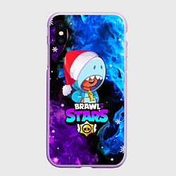 Чехол iPhone XS Max матовый LEON SHARK НОВОГОДНИЙ BRAWL STARS НЕОНОВЫЙ ОГОНЬ, цвет: 3D-сиреневый