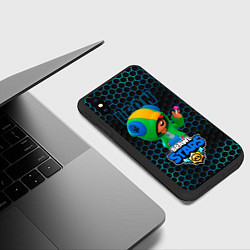 Чехол iPhone XS Max матовый Леон BRAWL STARS соты, цвет: 3D-черный — фото 2