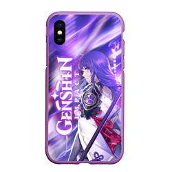 Чехол iPhone XS Max матовый SHOGUN RAIDEN KATANA NEON, GENSHIN IMPACT, цвет: 3D-фиолетовый