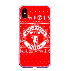 Чехол iPhone XS Max матовый FC Manchester United: Новогодний узор