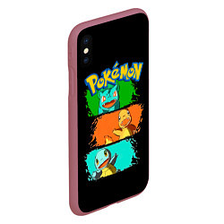 Чехол iPhone XS Max матовый Стартовые покемоны - Pokemon, цвет: 3D-малиновый — фото 2