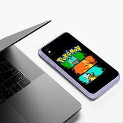 Чехол iPhone XS Max матовый Стартовые покемоны - Pokemon, цвет: 3D-светло-сиреневый — фото 2