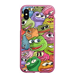 Чехол iPhone XS Max матовый Pepe BOMBING, цвет: 3D-малиновый