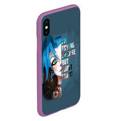 Чехол iPhone XS Max матовый ARCANE League Of Legends JINX надпись, цвет: 3D-фиолетовый — фото 2