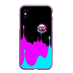 Чехол iPhone XS Max матовый 6IX9INE Подтеки Красок, цвет: 3D-фиолетовый