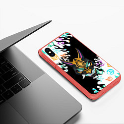 Чехол iPhone XS Max матовый Genshin Impact - Пламя Маска Сяо, цвет: 3D-красный — фото 2