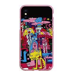 Чехол iPhone XS Max матовый Разноцветные монстры, цвет: 3D-розовый