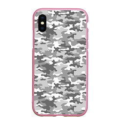 Чехол iPhone XS Max матовый Серый Военный Камуфляж, цвет: 3D-розовый