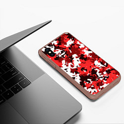 Чехол iPhone XS Max матовый Красно-белый камуфляж, цвет: 3D-коричневый — фото 2