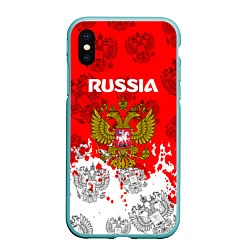 Чехол iPhone XS Max матовый Russia Паттерн Гербов, цвет: 3D-мятный