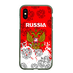 Чехол iPhone XS Max матовый Russia Паттерн Гербов, цвет: 3D-темно-зеленый