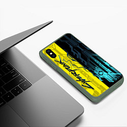 Чехол iPhone XS Max матовый CYBERPUNK 2077 Логотип, цвет: 3D-темно-зеленый — фото 2