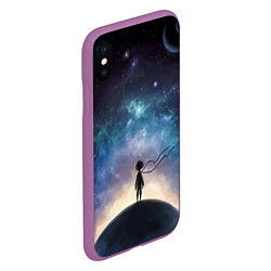 Чехол iPhone XS Max матовый Маленький принц на фоне космоса, цвет: 3D-фиолетовый — фото 2