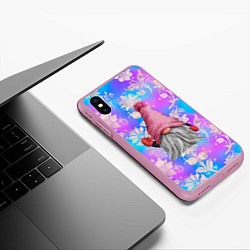 Чехол iPhone XS Max матовый Забавный гном в шапке, цвет: 3D-розовый — фото 2