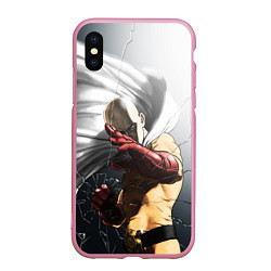 Чехол iPhone XS Max матовый One Punch Man - Сайтама, цвет: 3D-розовый