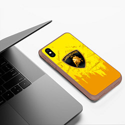 Чехол iPhone XS Max матовый Lamborghini pattern gold, цвет: 3D-коричневый — фото 2