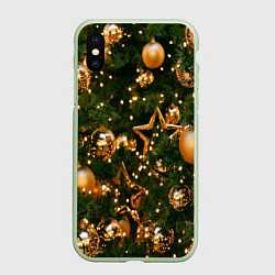 Чехол iPhone XS Max матовый Праздничная Елочка, цвет: 3D-салатовый