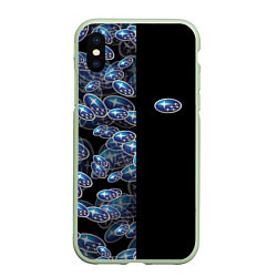 Чехол iPhone XS Max матовый SUBARU HALF PATTERN LOGO, цвет: 3D-салатовый