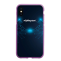 Чехол iPhone XS Max матовый Cyberpunk Неоновая микросхема