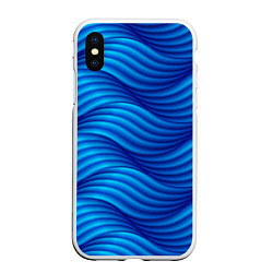 Чехол iPhone XS Max матовый Синие абстрактные волны, цвет: 3D-белый