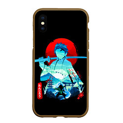 Чехол iPhone XS Max матовый Танджиро Комадо Силуэт Клинок рассекающий демонов, цвет: 3D-коричневый