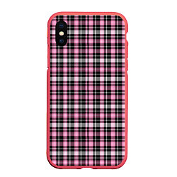 Чехол iPhone XS Max матовый Шотландская клетка Tartan scottish роз-черно-бел, цвет: 3D-красный