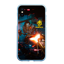 Чехол iPhone XS Max матовый Cyberpunk 2077 Night city, цвет: 3D-голубой