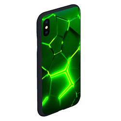 Чехол iPhone XS Max матовый 3D ПЛИТЫ НЕОН NEON GREEN HEXAGON РАЗЛОМ, цвет: 3D-черный — фото 2